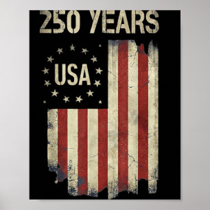 Póster Bandera Americana Vintage Aniversario 250 Años EEU