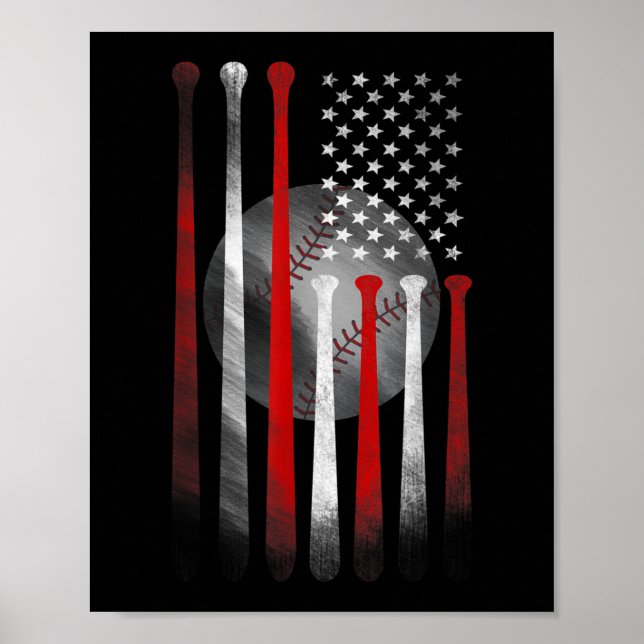 Póster Bandera Americana Vintage Baseball (Frente)