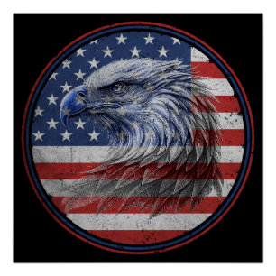 Póster Bandera Americana Vintage con Águila