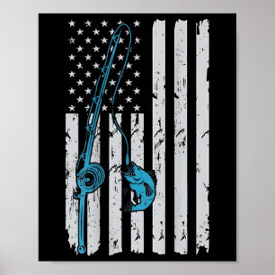 Póster Bandera Americana Vintage Pesca Pescador Patriótic