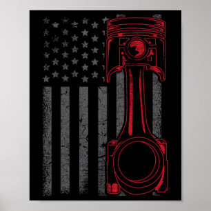 Póster Bandera Americana Vintage Pistón Coche Musculoso D