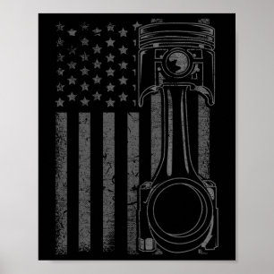 Póster Bandera Americana Vintage Pistón Coche Musculoso D