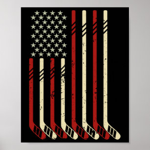 Póster Bandera Americana Vintage Usa Aficionado De Hockey