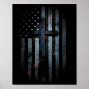 Póster Bandera Americana Y Cruz Fe Familia Dom Usa F