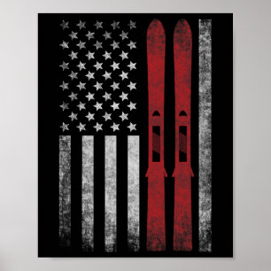 Póster Bandera Americana Y Esquís. Deportes De Invierno D