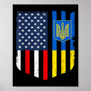 Póster Bandera Americano Ucraniana Ucrania Estados Unidos