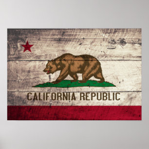 Póster Bandera antigua de madera de California