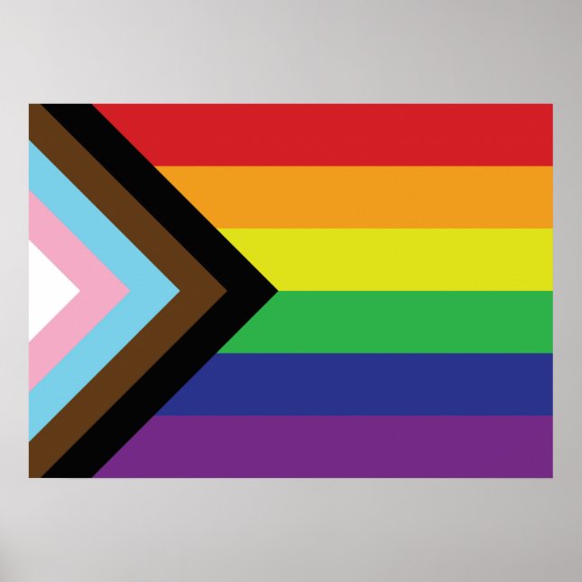 Póster Bandera arcoiris del orgullo gay progresista LGBTQ (Frente)