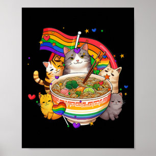 Póster Bandera Arcoiris Gatos Ramen Anime Orgullo Gay Mes
