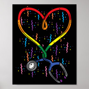 Póster Bandera arcoiris Stethoscope Enfermera cardiaca Rn