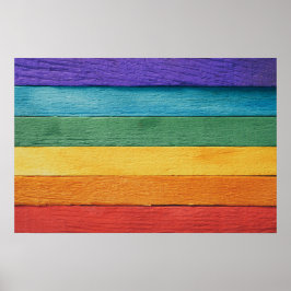Póster Bandera arcoiris texturada de madera