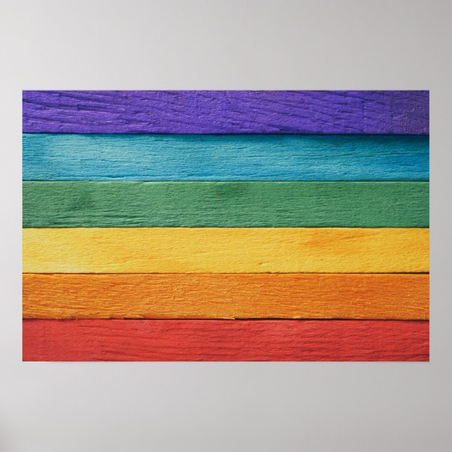 Póster Bandera arcoiris texturada de madera (Frente)