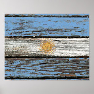 Póster Bandera argentina con efecto de lluvia de madera d