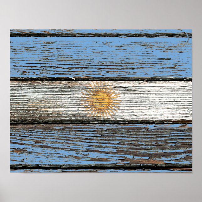 Póster Bandera argentina con efecto de lluvia de madera d (Frente)