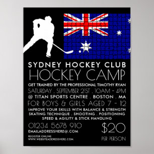 Póster Bandera australiana, jugador de hockey, publicidad