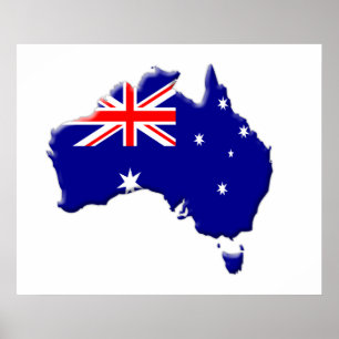 Póster Bandera australiana y forma de país