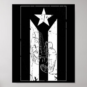 Póster Bandera Blanca Y Negra De Puerto Rico Con Guante D