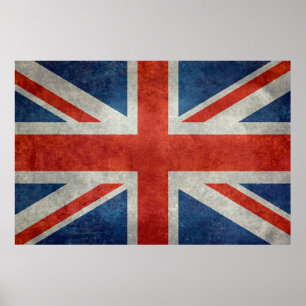 Póster Bandera BRITÁNICA de Union Jack en texturas retras