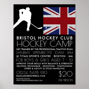 Póster Bandera británica, jugador de hockey, publicidad d