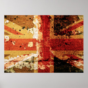 Póster Bandera británica ondulada en un viejo poster de p