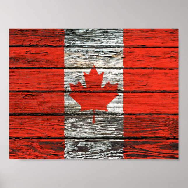 Póster Bandera canadiense con efecto de lluvia de madera  (Frente)