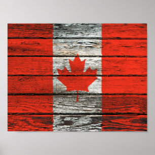 Póster Bandera canadiense con efecto de madera áspero del