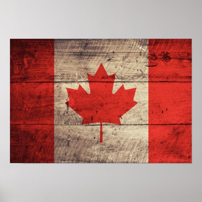 Póster Bandera canadiense de madera antigua (Frente)