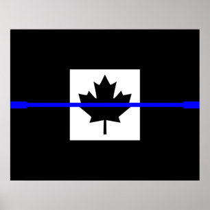 Póster Bandera canadiense delgada de línea azul