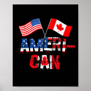 Póster Bandera canadiense estadounidense retro canadiense