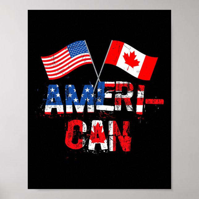 Póster Bandera canadiense estadounidense retro canadiense (Frente)