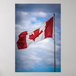 Póster Bandera canadiense roja y blanca del día feliz de 