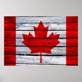 Póster Bandera Canadiense Rustic Wood