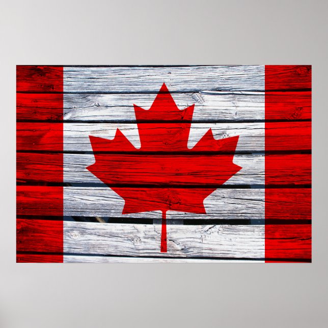 Póster Bandera Canadiense Rustic Wood (Frente)