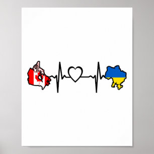 Póster Bandera canadiense ucraniana - Latido del corazón 