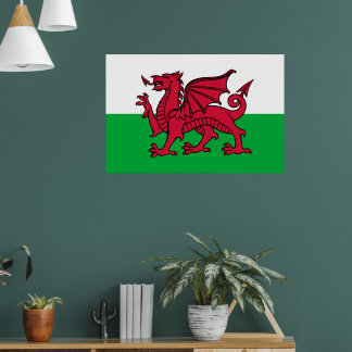 Póster Bandera celta del Dragón Rojo en Gales y Gales