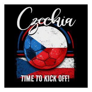Póster Bandera checa de fútbol, vintage retro