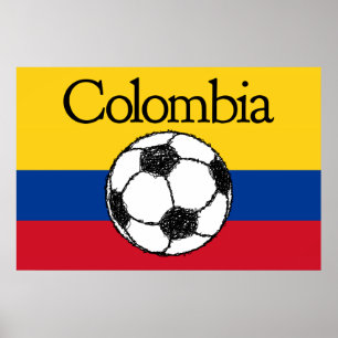 Póster Bandera colombiana con fútbol
