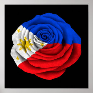 Póster Bandera color de rosa filipina en negro