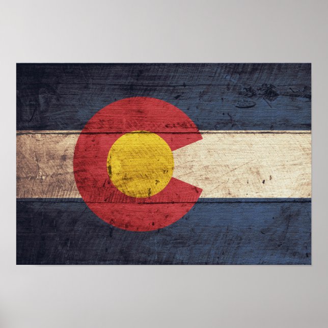 Póster Bandera Colorado de madera antigua (Frente)