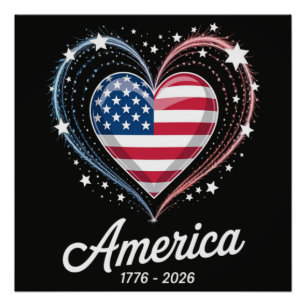 Póster Bandera Corazón 1776 2026 4 de julio Cumpleaños 25