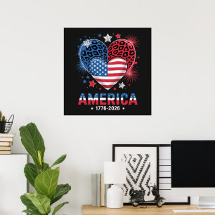 Póster Bandera Corazón Leopardo 1776 2026 4 de julio