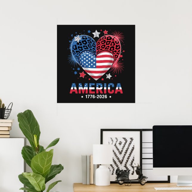 Póster Bandera Corazón Leopardo 1776 2026 4 de julio (Oficina en casa)