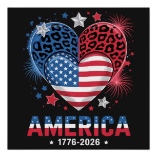 Póster Bandera Corazón Leopardo 1776 2026 4 de julio