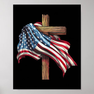 Póster Bandera Cruz Cristiana Jesús 4 De Julio Patriótico