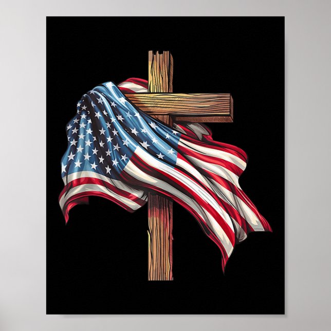 Póster Bandera Cruz Cristiana Jesús 4 De Julio Patriótico (Frente)