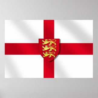 Póster Bandera cruzada de St. George Inglaterra 3 leones 