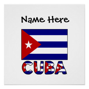 Póster Bandera Cubana Azul Oscuro Personalización Negra 