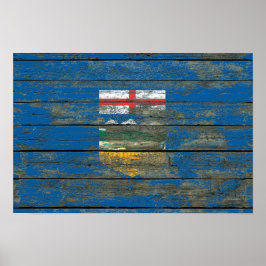 Póster Bandera de Alberta sobre tablas de madera en bruto
