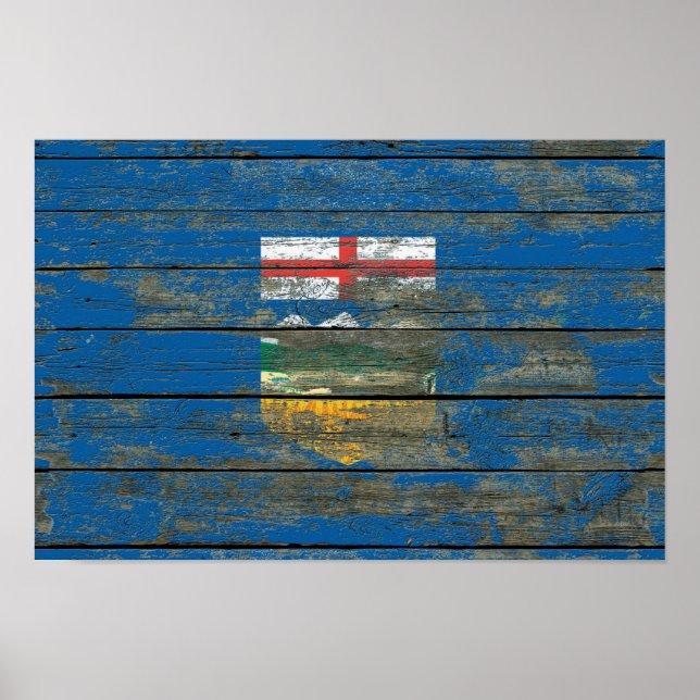 Póster Bandera de Alberta sobre tablas de madera en bruto (Frente)