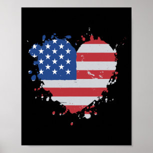 Póster Bandera De Amor Estados Unidos Corazón 4 De Julio